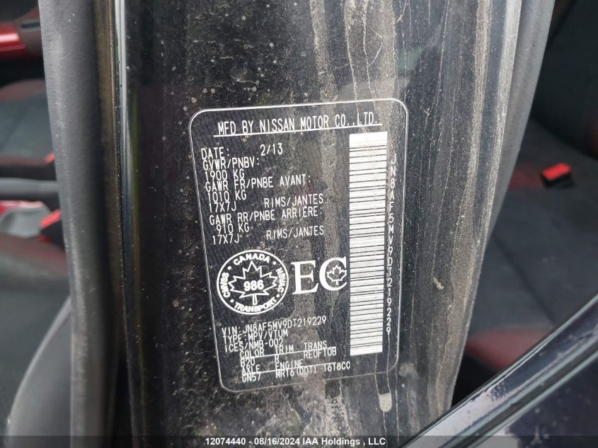 2013 Nissan Juke VIN: JN8AF5MV9DT219229 Lot: 12074440