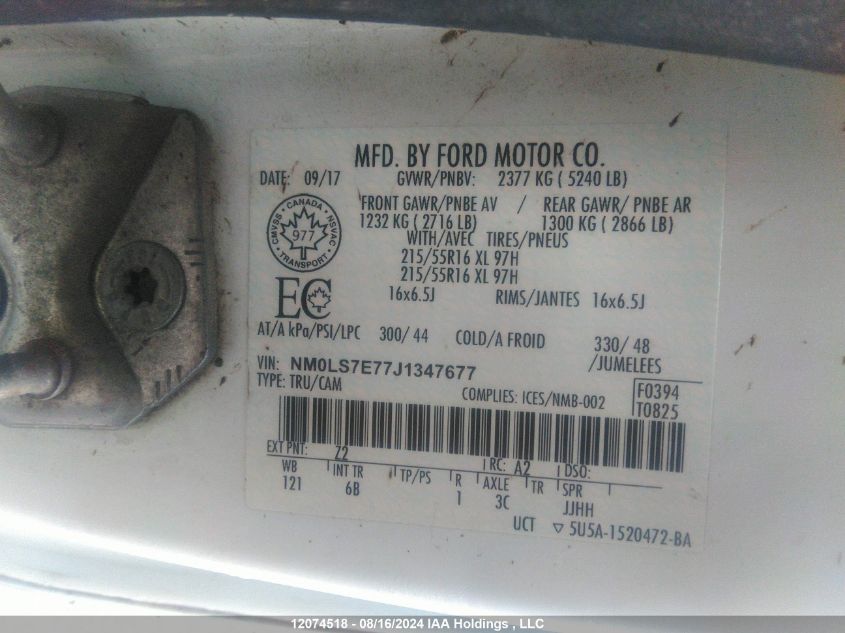 2018 Ford Transit Connect Xl VIN: NM0LS7E77J1347677 Lot: 12074518