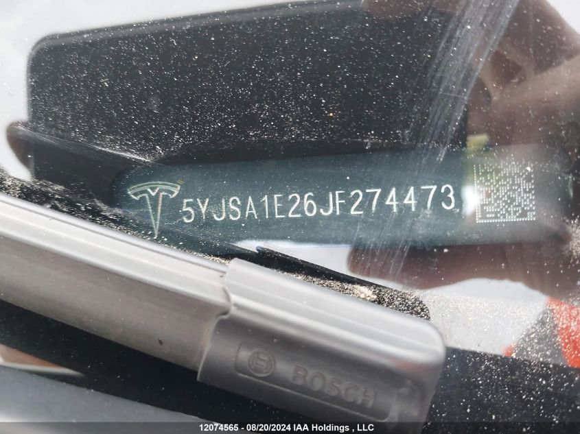 2018 Tesla Model S 100D/75D/P100D VIN: 5YJSA1E26JF274473 Lot: 12074565