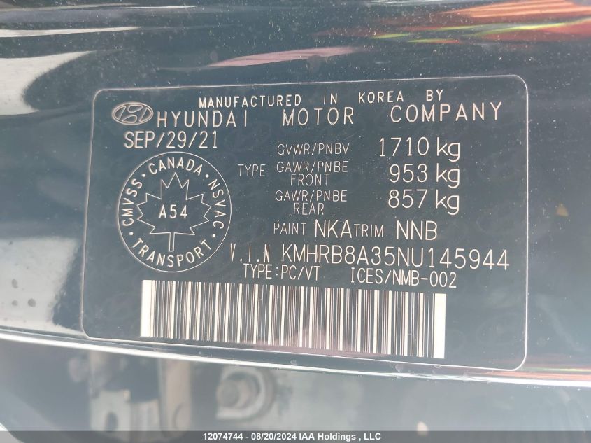 2022 Hyundai Venue Essential Auto Ivt VIN: KMHRB8A35NU145944 Lot: 12074744