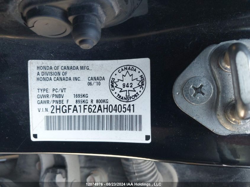 2HGFA1F62AH040541 2010 Honda Civic Lx-S