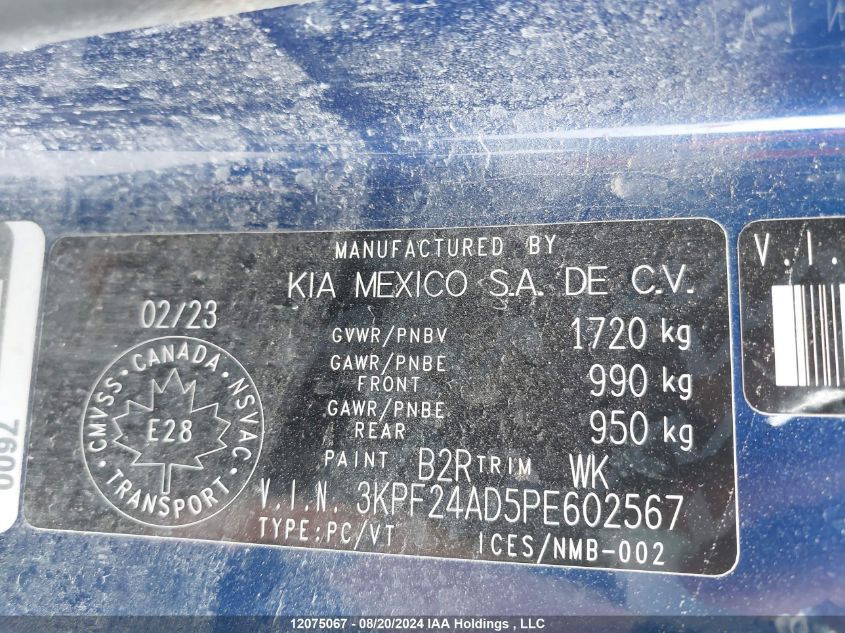 2023 Kia Forte VIN: 3KPF24AD5PE602567 Lot: 12075067