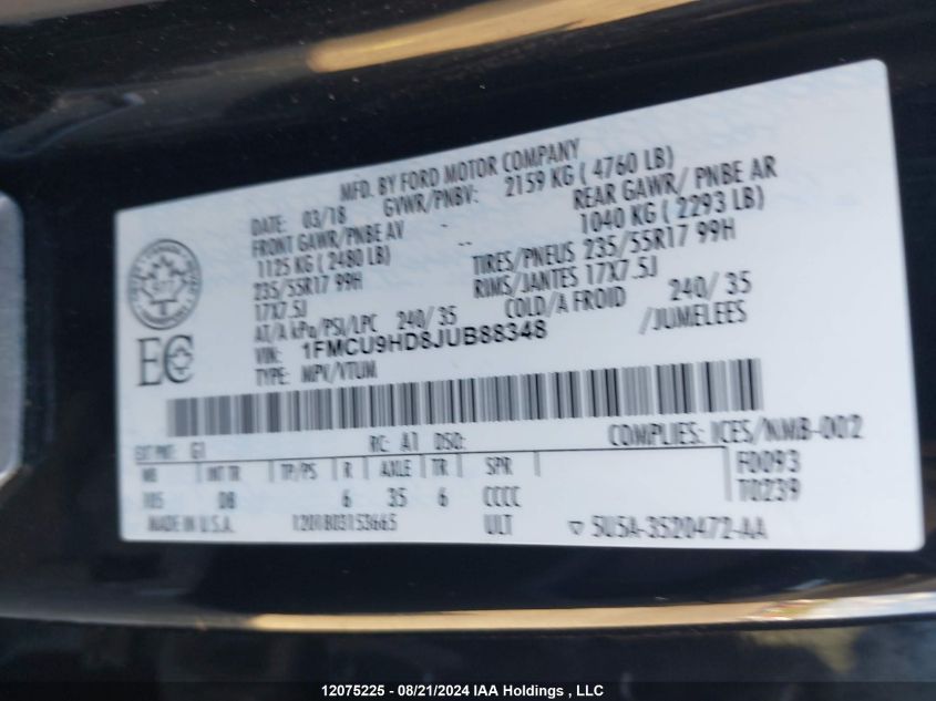 1FMCU9HD8JUB88348 2018 Ford Escape Sel