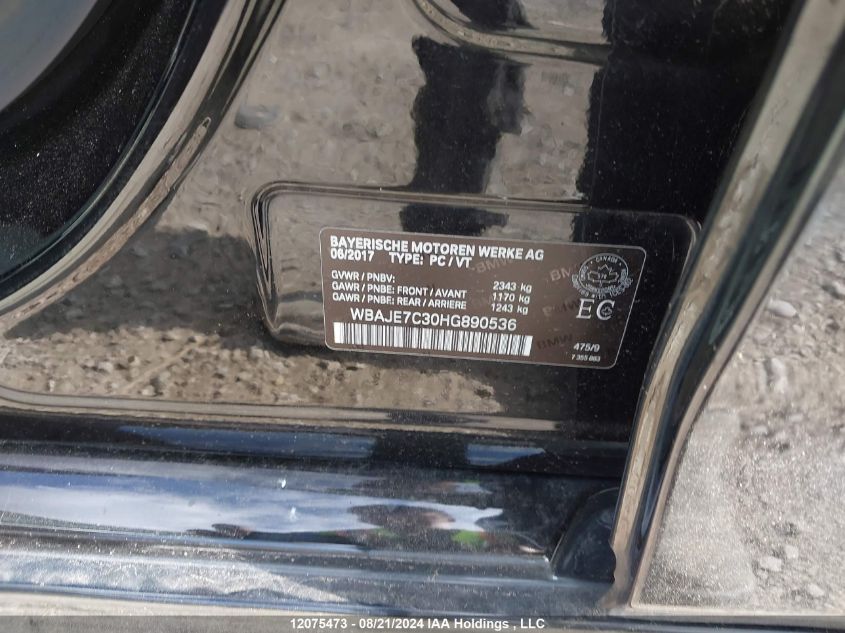 2017 BMW 5 Series VIN: WBAJE7C30HG890536 Lot: 12075473