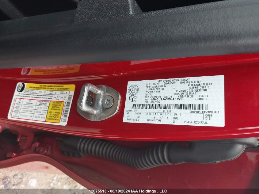 2024 Ford Escape Platinum VIN: 1FMCU9JA3RUA51538 Lot: 12075513