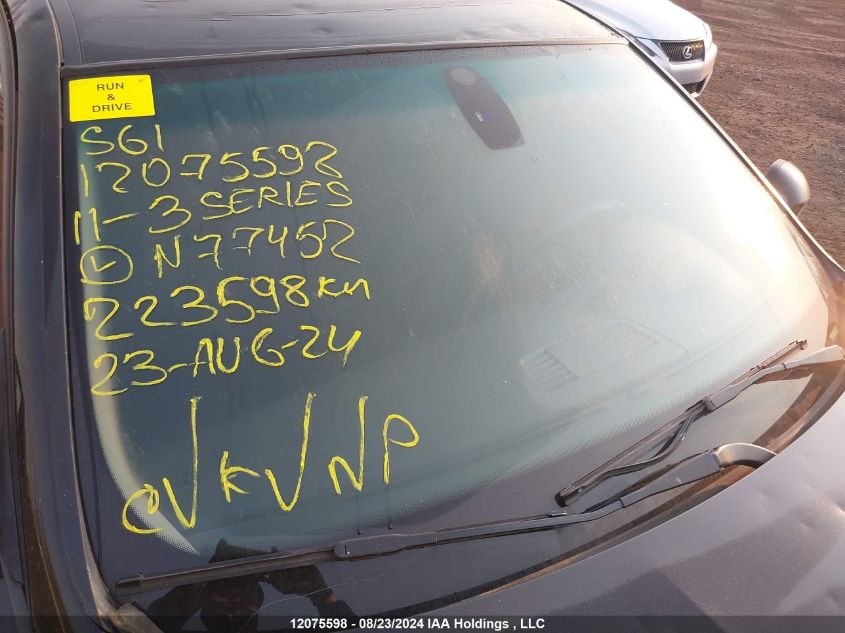 2011 BMW 3 Series VIN: WBAPK7G55BNN77452 Lot: 12075598