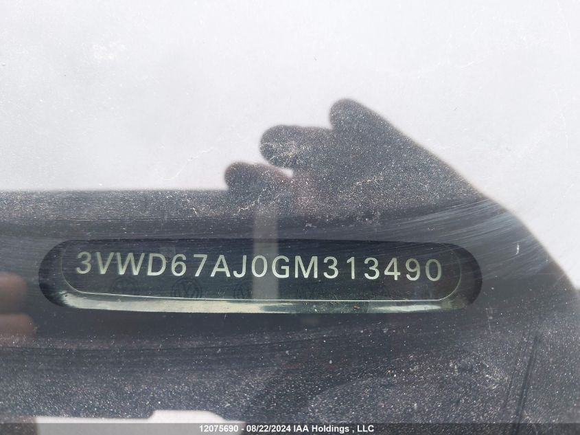 2016 Volkswagen Jetta Sedan VIN: 3VWD67AJ0GM313490 Lot: 12075690