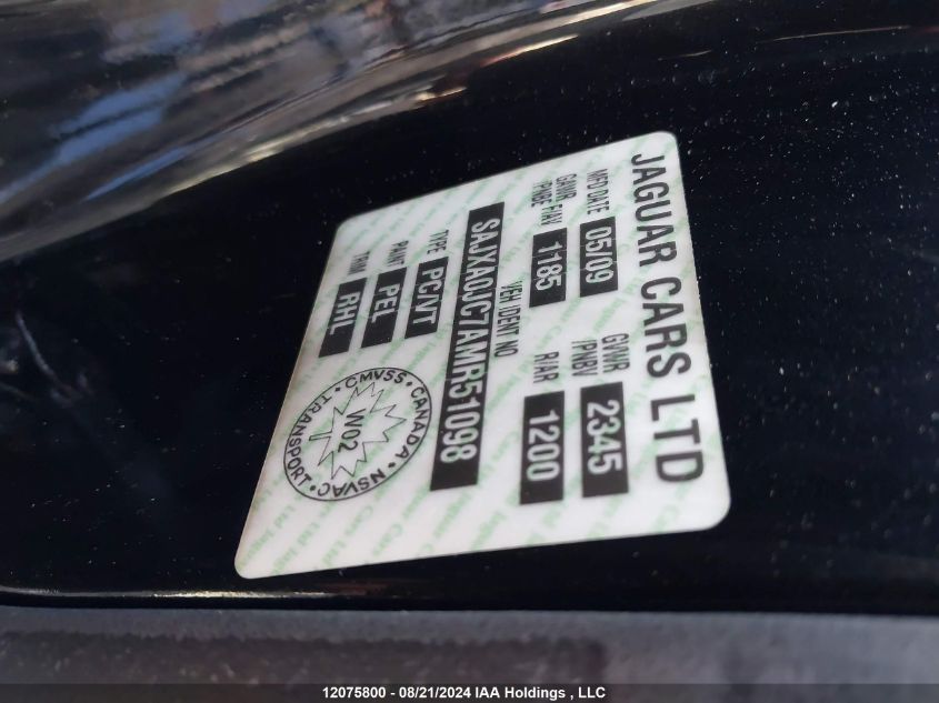 2010 Jaguar Xf VIN: SAJXA0JC7AMR51098 Lot: 12075800