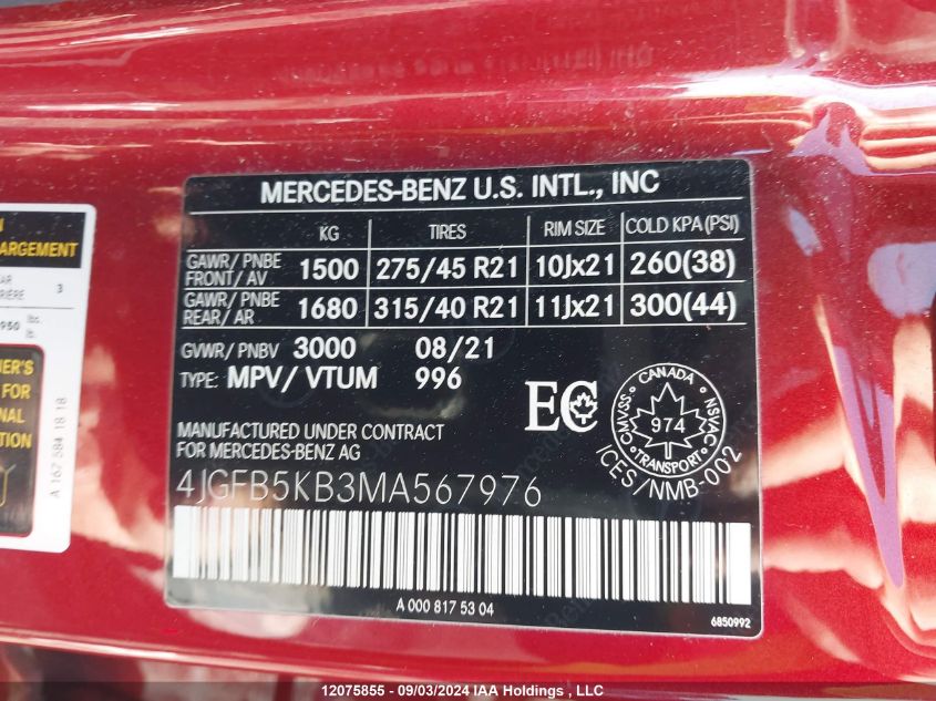 4JGFB5KB3MA567976 2021 Mercedes-Benz Gle