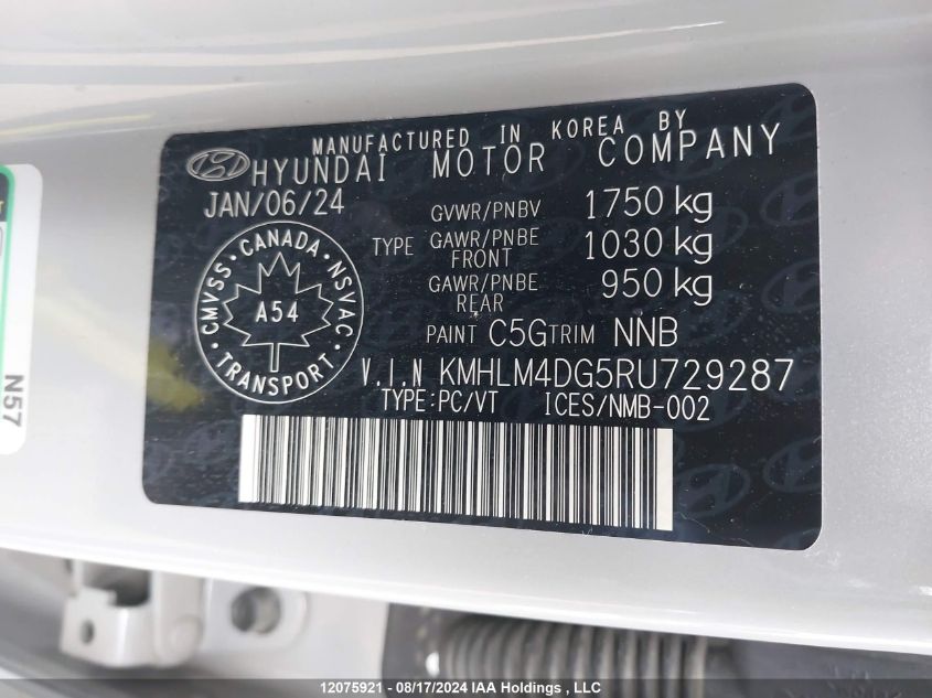 2024 Hyundai Elantra Preferred W/Tech Package VIN: KMHLM4DG5RU729287 Lot: 12075921