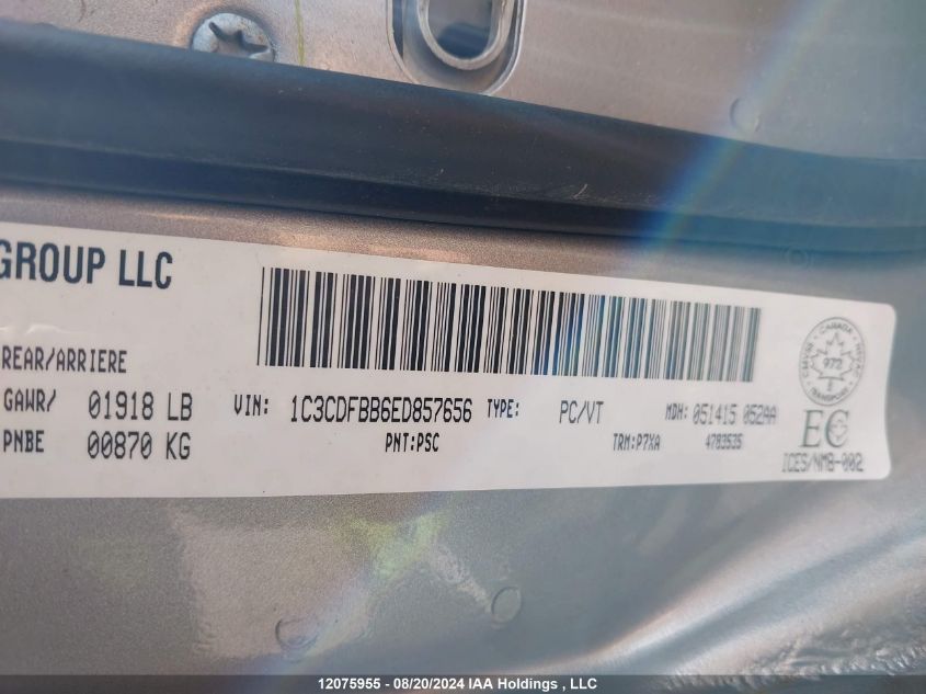 2014 Dodge Dart Sxt VIN: 1C3CDFBB6ED857656 Lot: 12075955