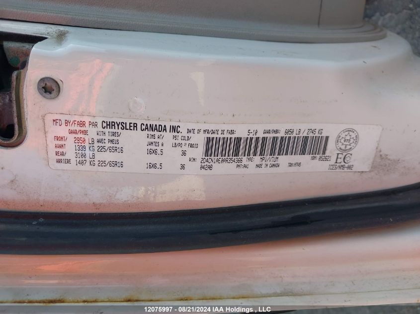 2010 Dodge Grand Caravan C/V C/V VIN: 2D4CN1AE0AR354366 Lot: 12075997