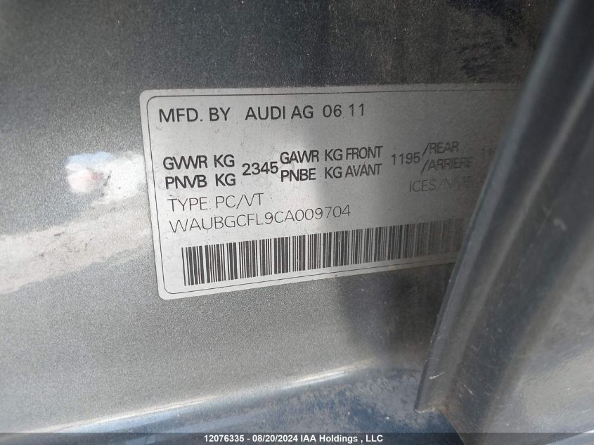 2012 Audi S4 Premium Plus VIN: WAUBGCFL9CA009704 Lot: 12076335