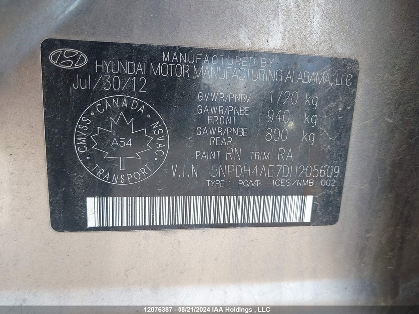 2013 Hyundai Elantra Gls/Limited VIN: 5NPDH4AE7DH205609 Lot: 12076387