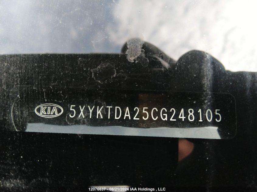 2012 Kia Sorento Lx VIN: 5XYKTDA25CG248105 Lot: 12076637