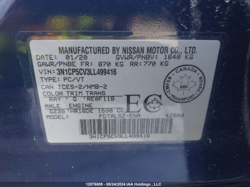 3N1CP5CV3LL499416 2020 Nissan Kicks