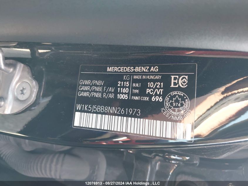 W1K5J5BB8NN261973 2022 Mercedes-Benz Cla