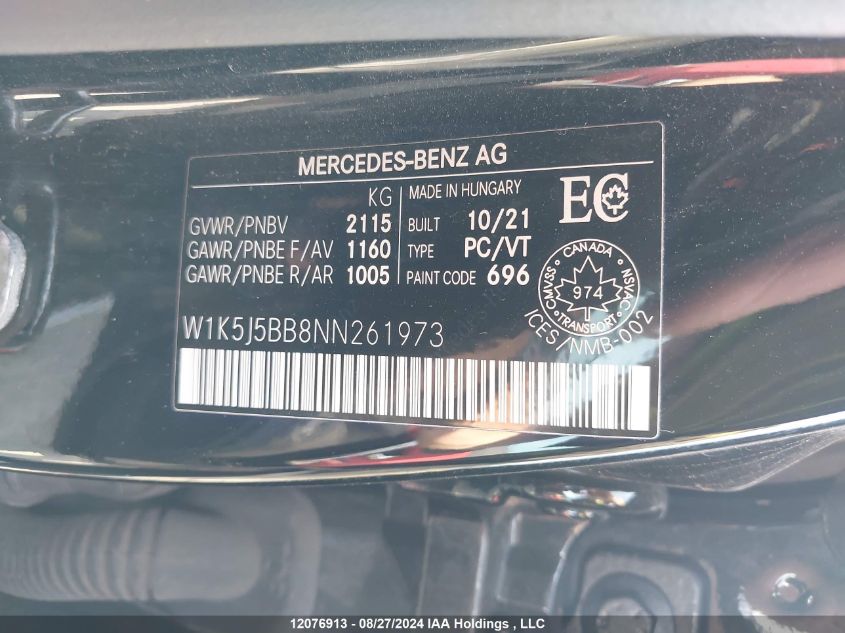 W1K5J5BB8NN261973 2022 Mercedes-Benz Cla