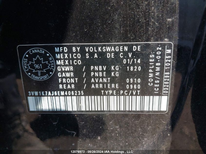 3VW1K7AJ6EM406235 2014 Volkswagen Jetta S