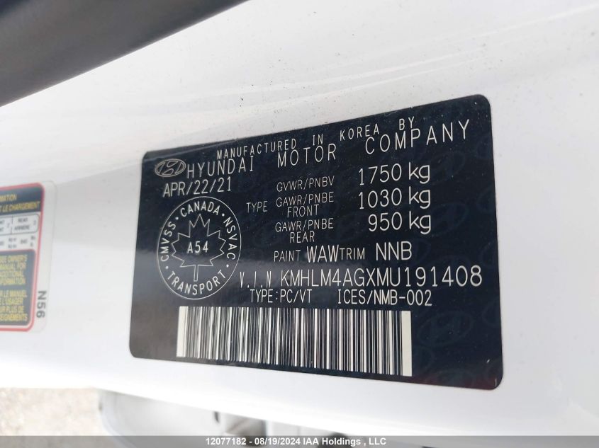 2021 Hyundai Elantra Sel VIN: KMHLM4AGXMU191408 Lot: 12077182