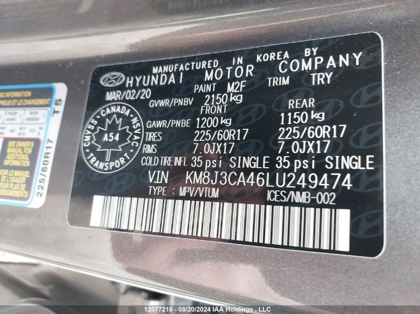 KM8J3CA46LU249474 2020 Hyundai Tucson Limited/Sel/Sport/Ultimate/Value