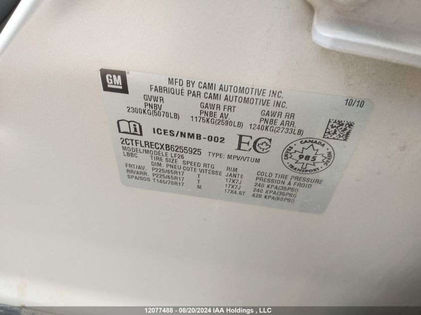 2011 GMC Terrain Sle VIN: 2CTFLRECXB6255925 Lot: 12077488