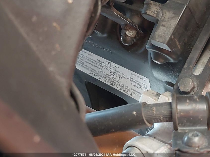 2021 Yamaha Mtt09 Gt VIN: JYARN74N9MA000341 Lot: 12077571