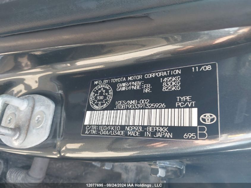 JTDBT903391325926 2009 Toyota Yaris