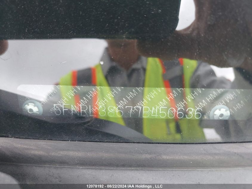 2007 Honda Odyssey VIN: 5FNRL38677B450636 Lot: 12078192