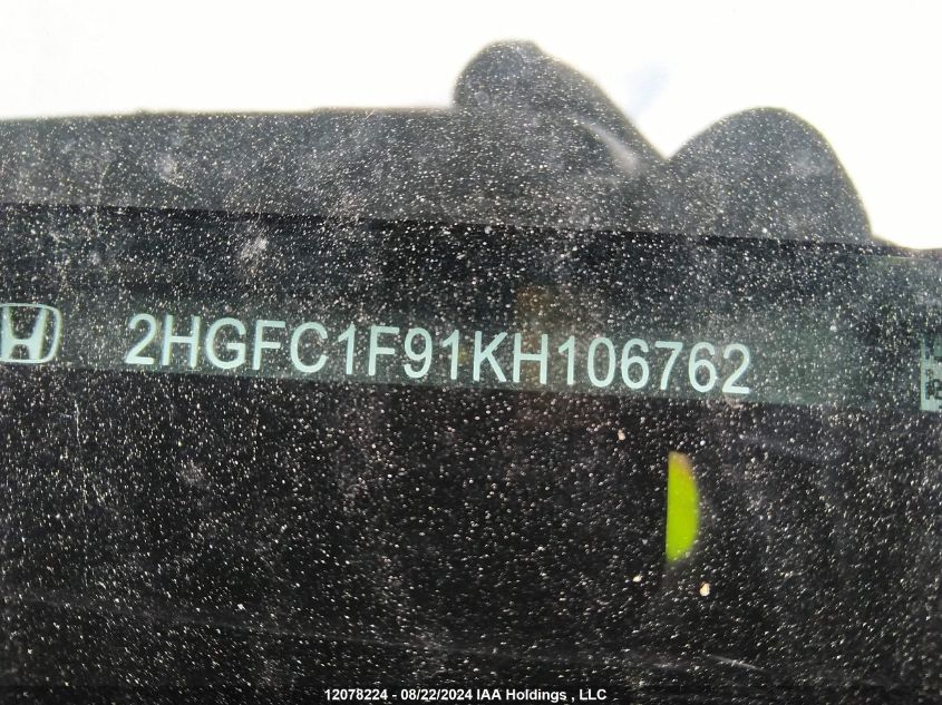 2019 Honda Civic Touring VIN: 2HGFC1F91KH106762 Lot: 12078224