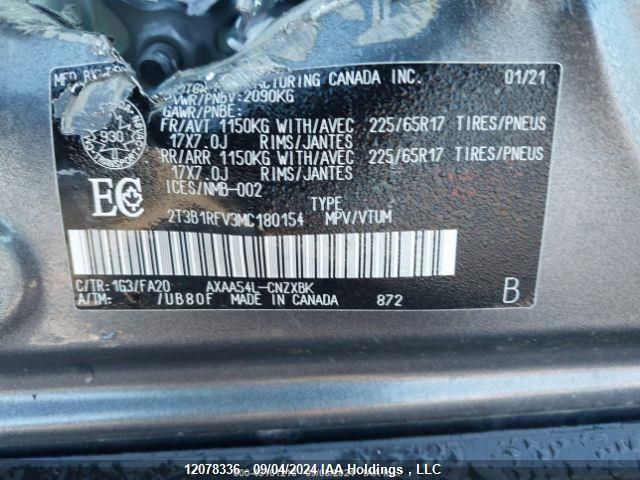 2021 Toyota Rav4 Le VIN: 2T3B1RFV3MC180154 Lot: 12078336