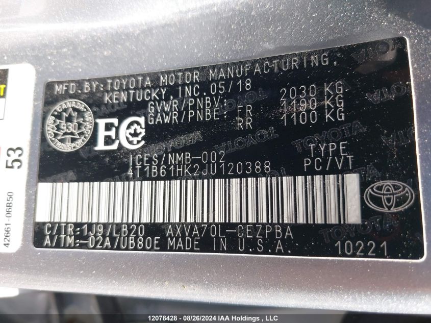 4T1B61HK2JU120388 2018 Toyota Camry Xse