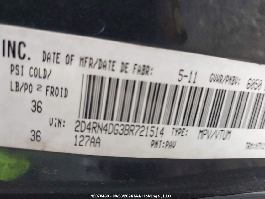 2011 Dodge Grand Caravan Express VIN: 2D4RN4DG3BR721514 Lot: 12078439