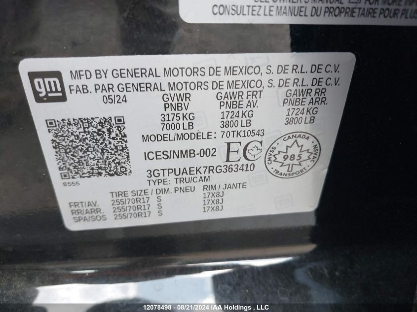 3GTPUAEK7RG363410 2024 GMC Sierra K1500