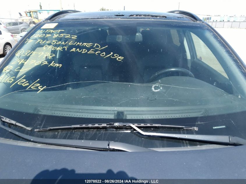 2017 Hyundai Tucson Limited/Sport And Eco/Se VIN: KM8J3CA44HU315978 Lot: 12078522