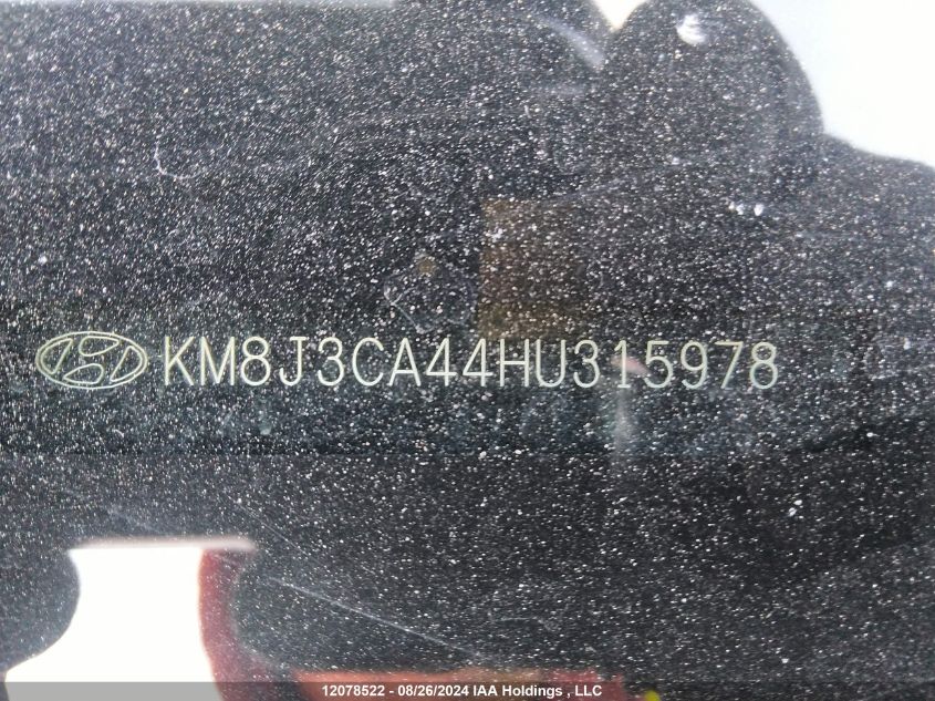 2017 Hyundai Tucson Limited/Sport And Eco/Se VIN: KM8J3CA44HU315978 Lot: 12078522