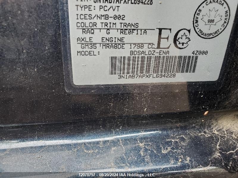 2015 Nissan Sentra S/Sv/Sr/Sl VIN: 3N1AB7APXFL694228 Lot: 12078757