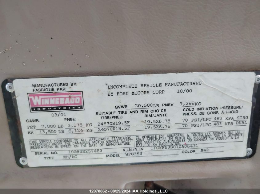 2001 Ford F550 Super Duty Stripped Chass VIN: 1FCNF53S010A06431 Lot: 12078862