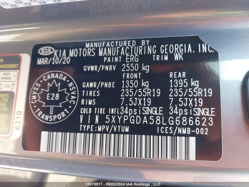 5XYPGDA58LG686623 2020 KIA SORENTO photo no. 9