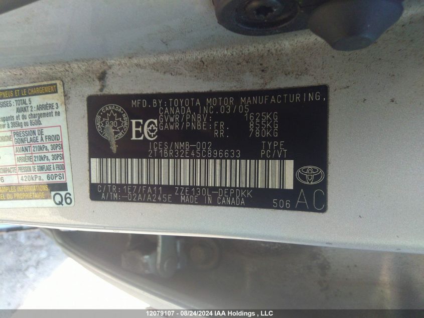 2005 Toyota Corolla Ce/Le/S VIN: 2T1BR32E45C896633 Lot: 12079107