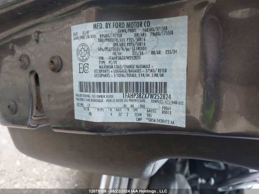 2007 Ford Focus St St VIN: 1FAHP38ZX7W252824 Lot: 12079108