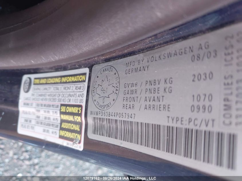 2004 Volkswagen Passat VIN: WVWPD63B44P057947 Lot: 12079162