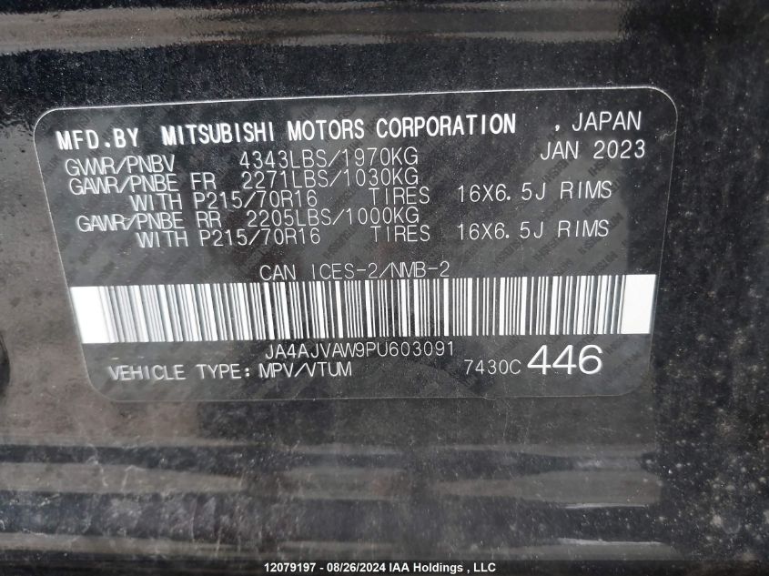 2023 Mitsubishi Rvr VIN: JA4AJVAW9PU603091 Lot: 12079197