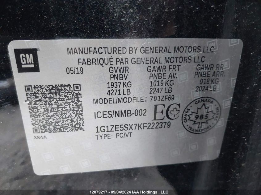 1G1ZE5SX7KF222379 2019 Chevrolet Malibu