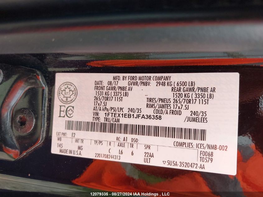 2018 Ford F-150 Xlt VIN: 1FTEX1EB1JFA36358 Lot: 12079335