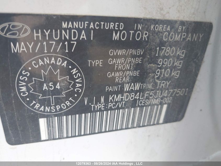 2018 Hyundai Elantra Gl VIN: KMHD84LF5JU477501 Lot: 12079363