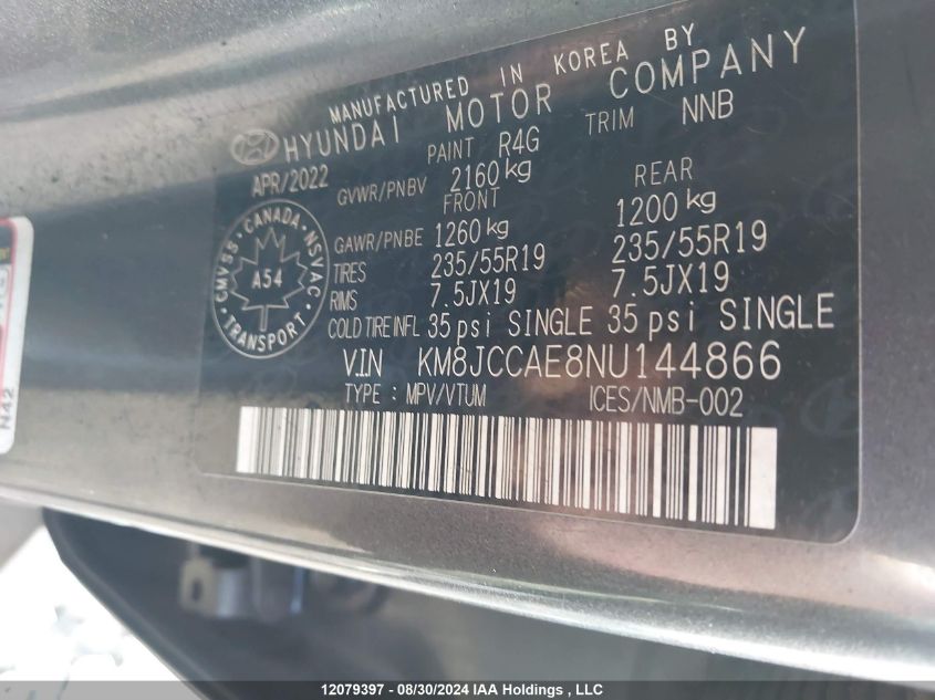 2022 Hyundai Tucson N Line Awd VIN: KM8JCCAE8NU144866 Lot: 12079397