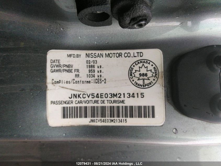 2003 Infiniti G35 VIN: JNKCV54E03M213415 Lot: 12079431