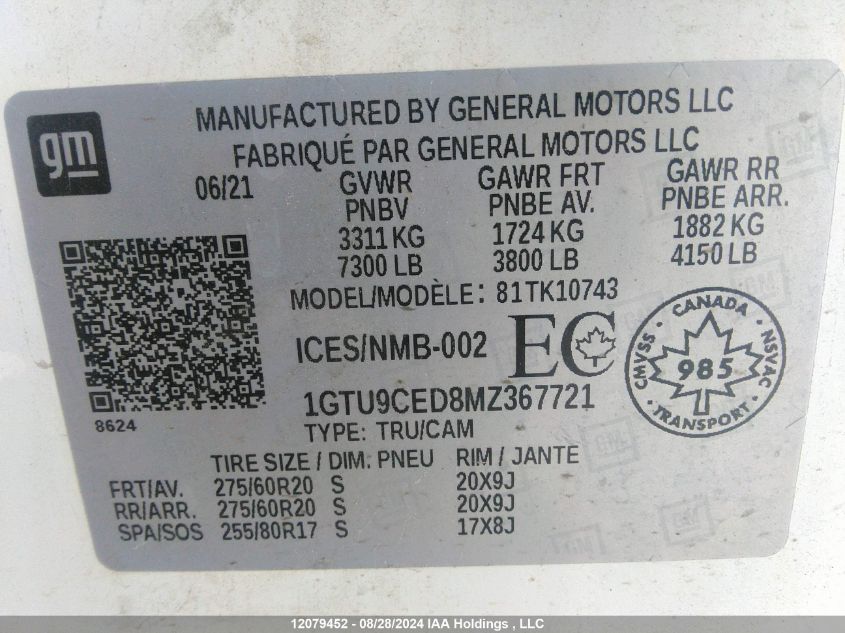 1GTU9CED8MZ367721 2021 GMC Sierra K1500 Elevation