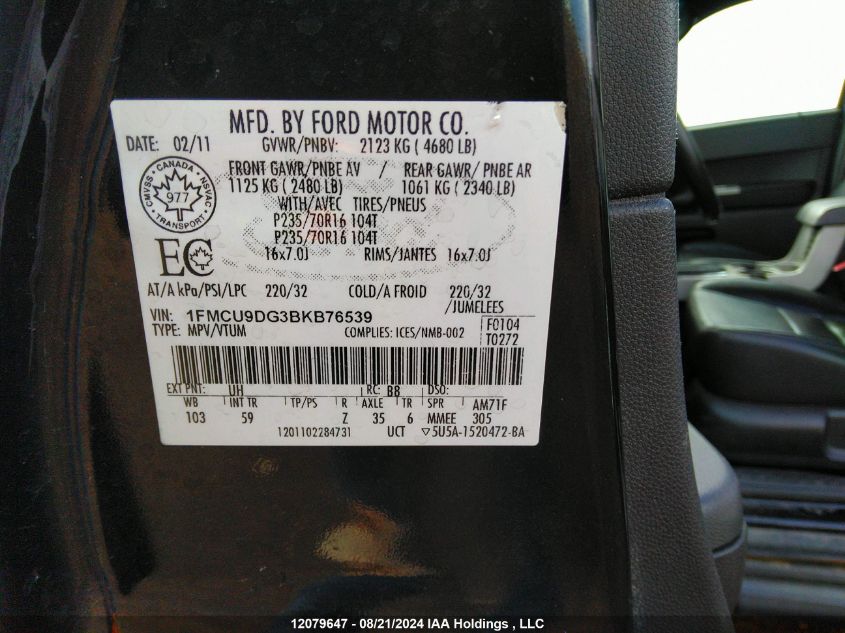 1FMCU9DG3BKB76539 2011 Ford Escape Xlt Automatic